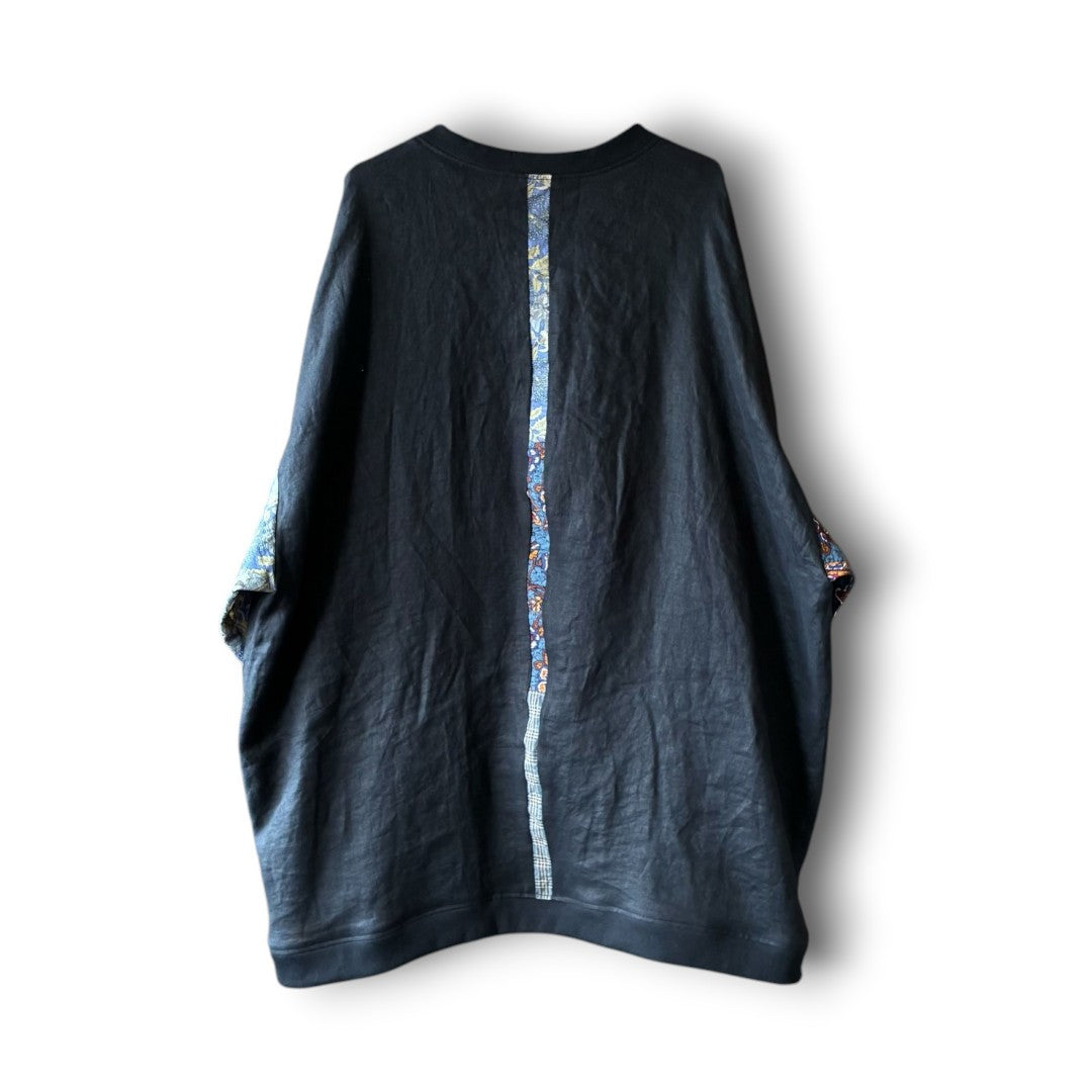 zivun Linen Patch Flower Pullover | Reconstructed Floral Appliqué Oversized One-of-a-Kind | OLD FLIP