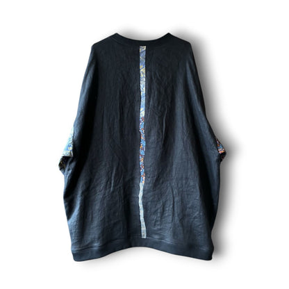 zivun Linen Patch Flower Pullover | Reconstructed Floral Appliqué Oversized One-of-a-Kind | OLD FLIP