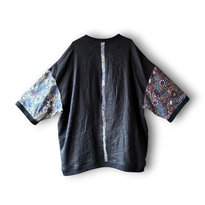 zivun Linen Patch Flower Pullover | Reconstructed Floral Appliqué Oversized One-of-a-Kind | OLD FLIP