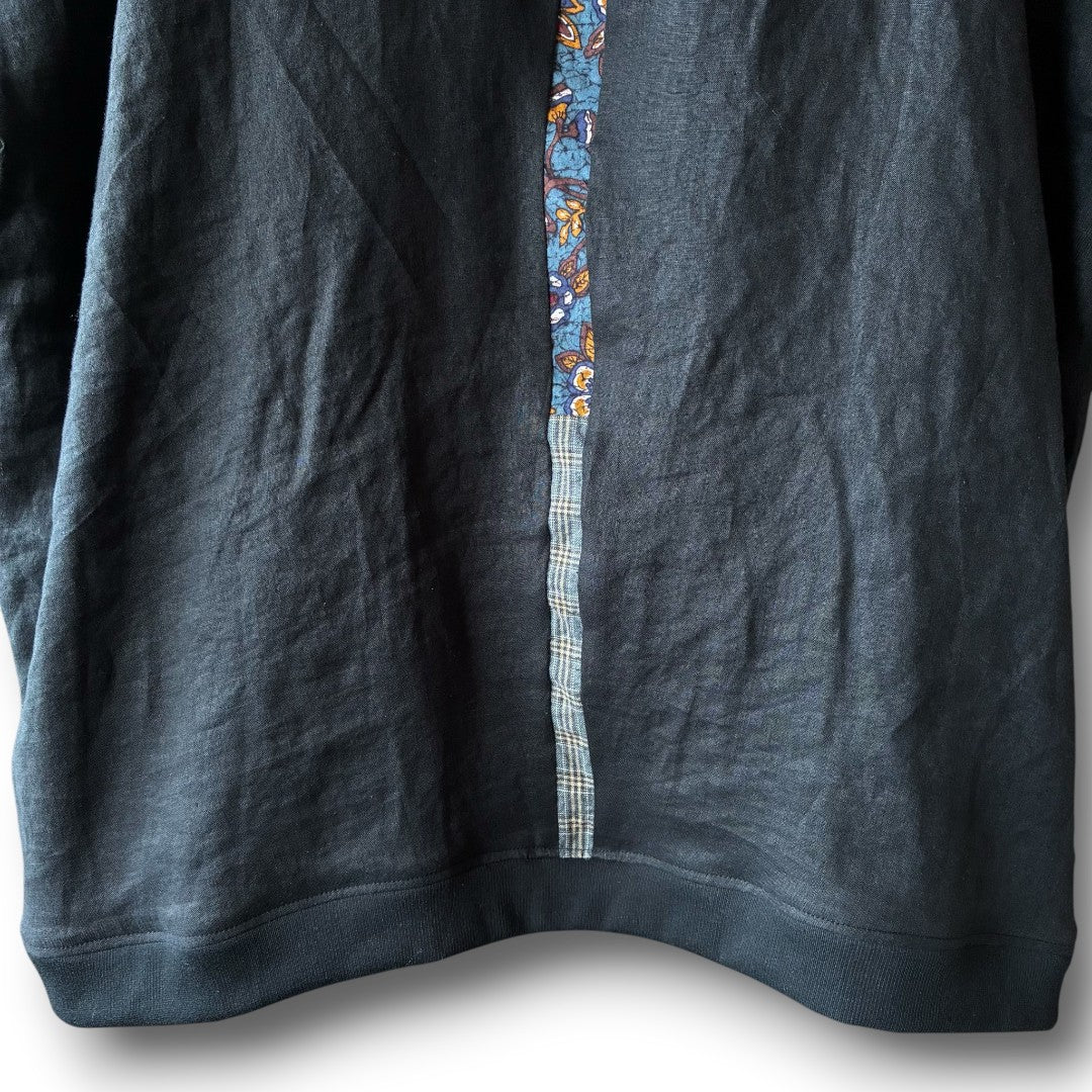 zivun Linen Patch Flower Pullover | Reconstructed Floral Appliqué Oversized One-of-a-Kind | OLD FLIP