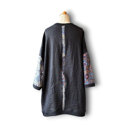 zivun Linen Patch Flower Pullover | Reconstructed Floral Appliqué Oversized One-of-a-Kind | OLD FLIP