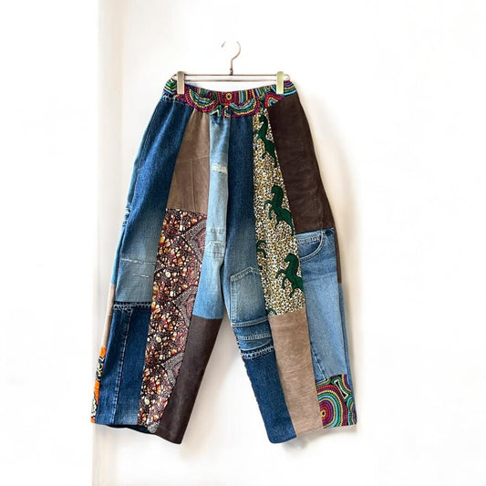 african print rebuild denim pants 再構築 リメイク デニムパンツ ワイド recollect有明ガーデン店