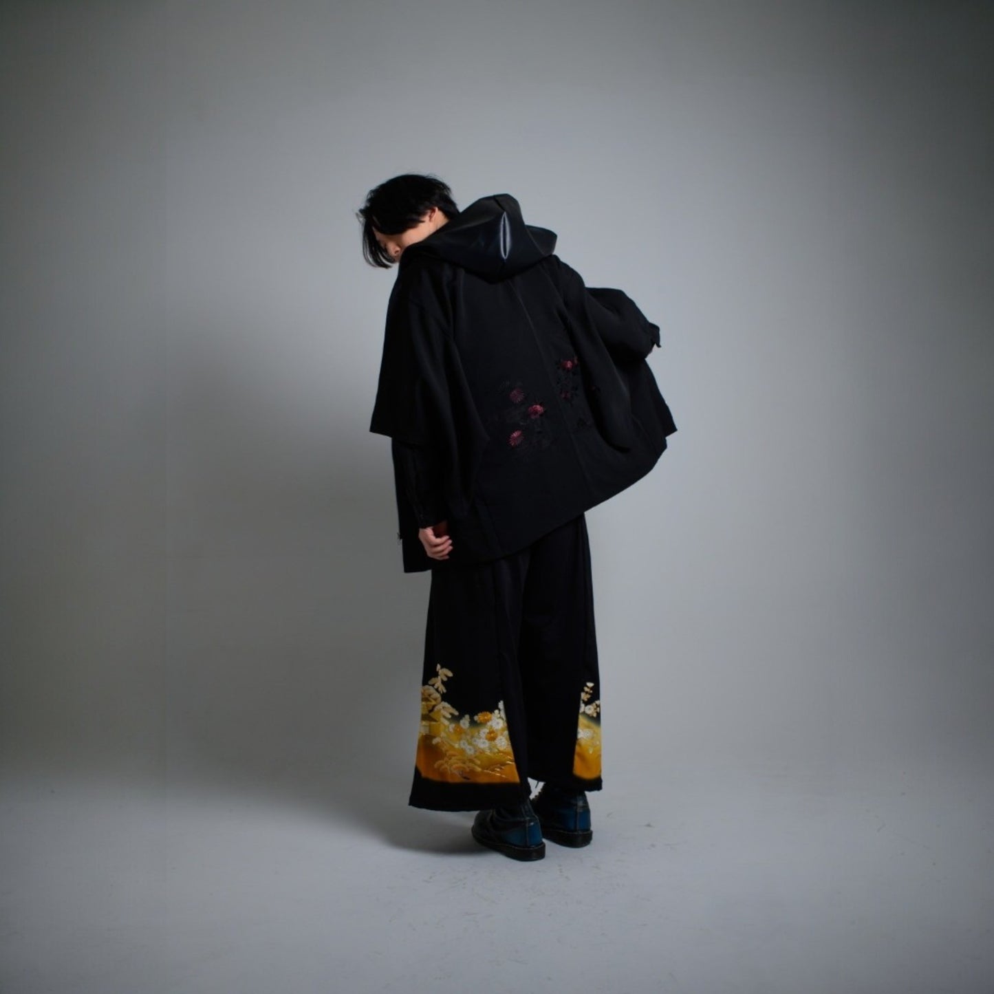 Hoodie Parka Kimono Obi Zip Women's Men's Oversized Remake Kimono Hoodie Black Recollect Ariake Garden Store