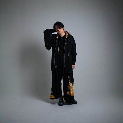 Hoodie Parka Kimono Obi Zip Women's Men's Oversized Remake Kimono Hoodie Black Recollect Ariake Garden Store