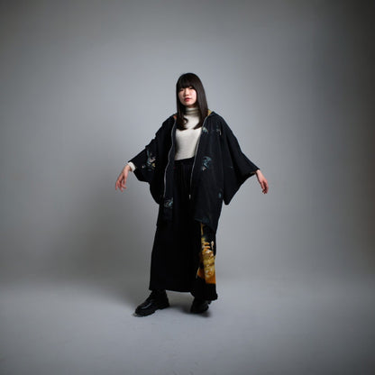 Hoodie Parka Kimono Obi Zip Women's Men's Oversized Remake Kimono Hoodie Black Recollect Ariake Garden Store