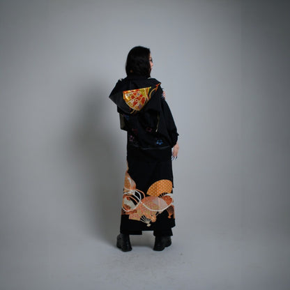 フーディ パーカー 着物 帯 ジップ レディース メンズ オーバーサイズ リメイク remake 着物フーディ2 黒 ブラック recollect有明ガーデン店 NO.0005