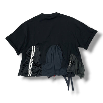 zivun Black Reconstructed T-Shirt | Upcycled Vintage Fabric & Mixed Material Design | One-of-a-Kind Unisex