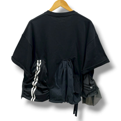 zivun Black Reconstructed T-Shirt | Upcycled Vintage Fabric & Mixed Material Design | One-of-a-Kind Unisex