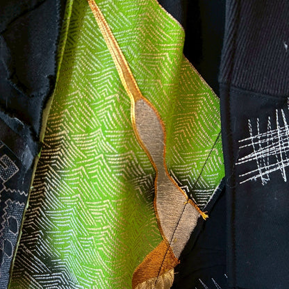 zivun by Nao Reconstructed Kimono Long Mods Coat | Black Patchwork | Unisex | One-of-a-Kind | OLD FLIP