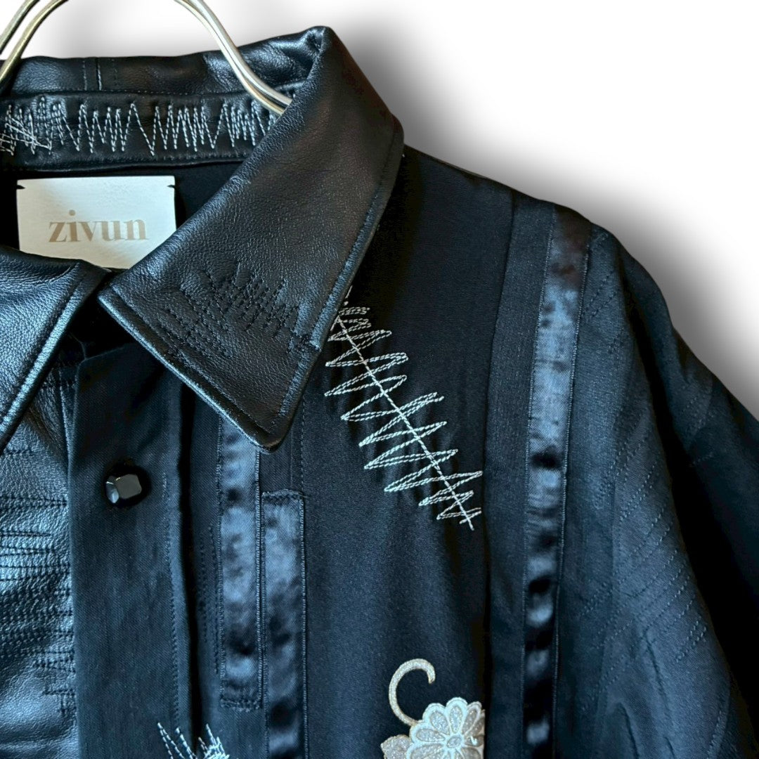 zivun Kurotomesode × Vintage Reconstructed Shirt | Wide Silhouette | Unisex | One-of-a-Kind | OLD FLIP