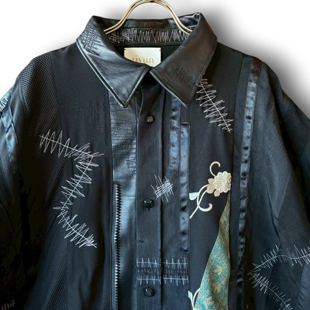 zivun Kurotomesode × Vintage Reconstructed Shirt | Wide Silhouette | Unisex | One-of-a-Kind | OLD FLIP