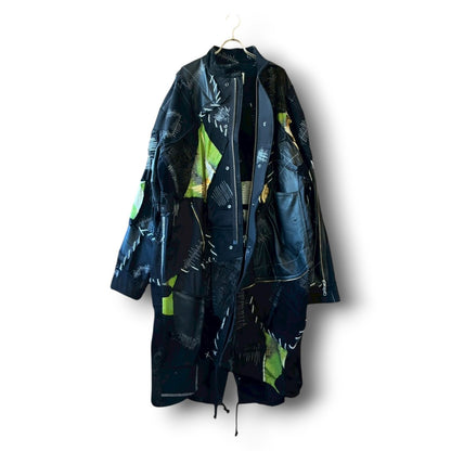 zivun by Nao Reconstructed Kimono Long Mods Coat | Black Patchwork | Unisex | One-of-a-Kind | OLD FLIP