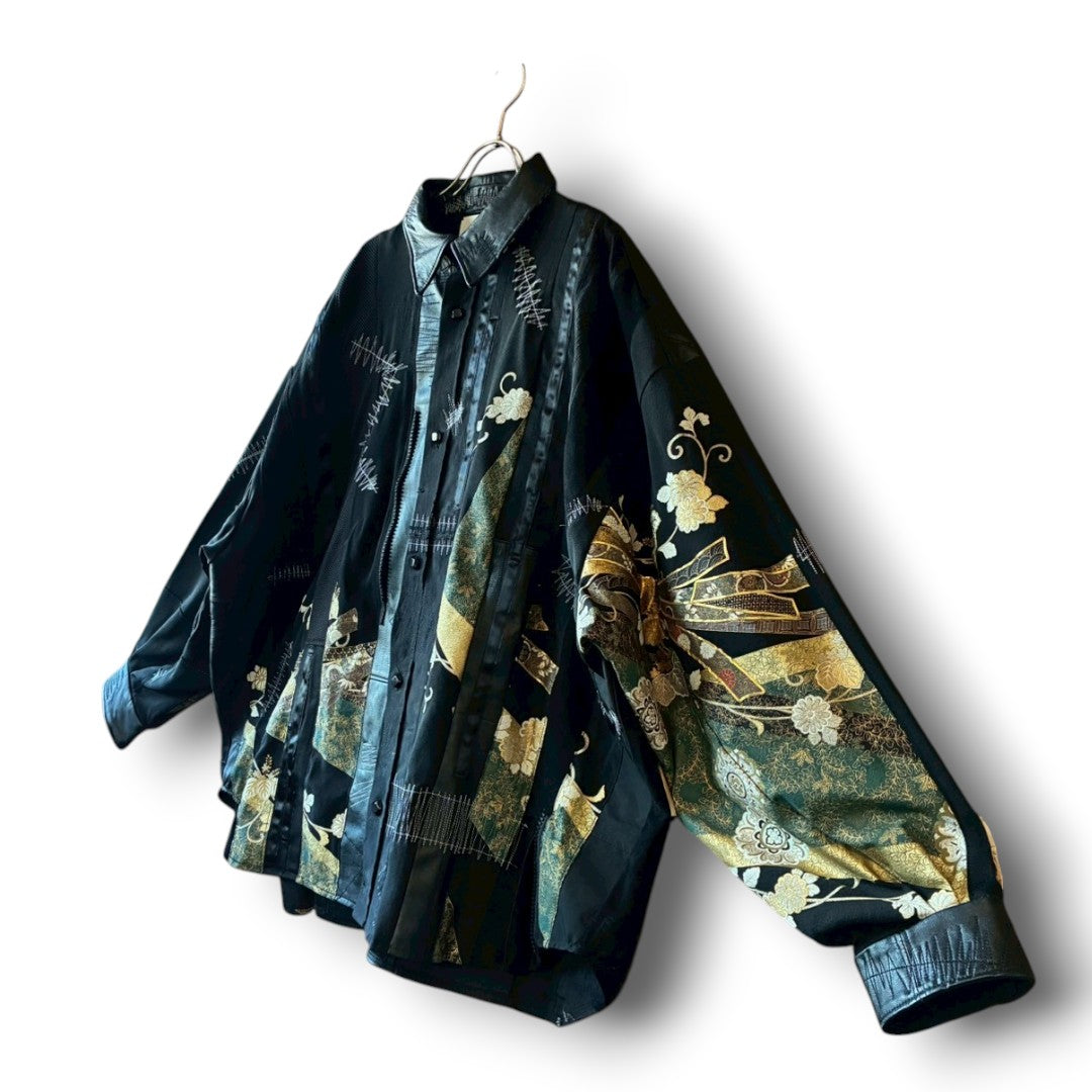 zivun Kurotomesode × Vintage Reconstructed Shirt | Wide Silhouette | Unisex | One-of-a-Kind | OLD FLIP