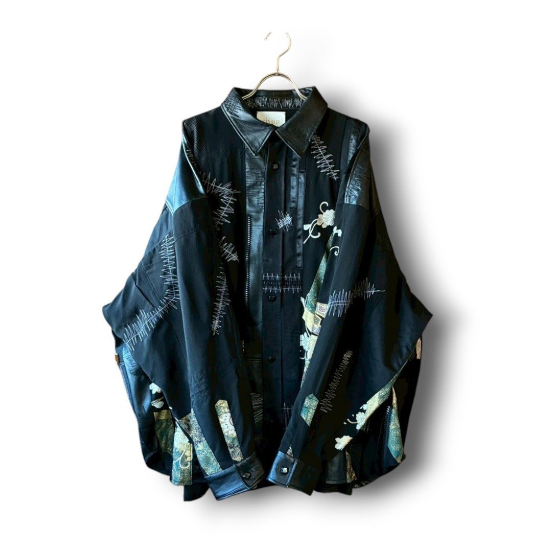 zivun Kurotomesode × Vintage Reconstructed Shirt | Wide Silhouette | Unisex | One-of-a-Kind | OLD FLIP