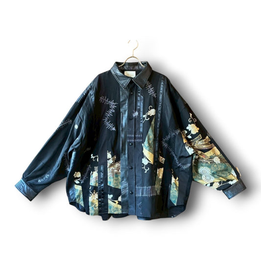 zivun Kurotomesode × Vintage Reconstructed Shirt | Wide Silhouette | Unisex | One-of-a-Kind | OLD FLIP
