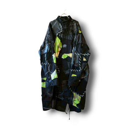 zivun by Nao Reconstructed Kimono Long Mods Coat | Black Patchwork | Unisex | One-of-a-Kind | OLD FLIP