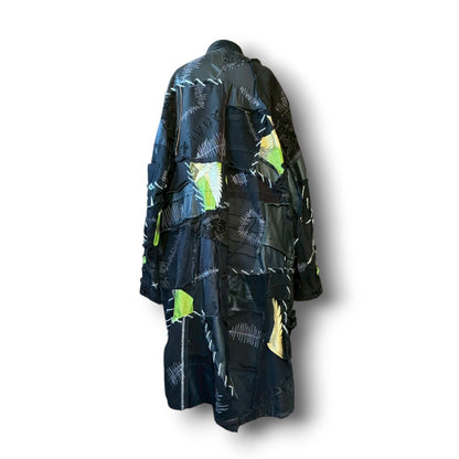 zivun by Nao Reconstructed Kimono Long Mods Coat | Black Patchwork | Unisex | One-of-a-Kind | OLD FLIP