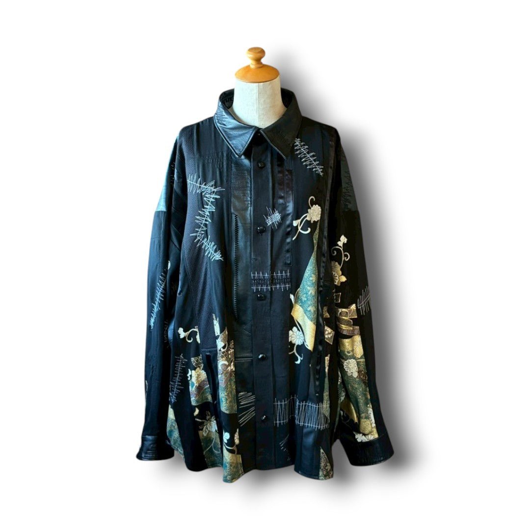 zivun Kurotomesode × Vintage Reconstructed Shirt | Wide Silhouette | Unisex | One-of-a-Kind | OLD FLIP