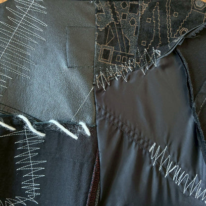 zivun by Nao Reconstructed Kimono Long Mods Coat | Black Patchwork | Unisex | One-of-a-Kind | OLD FLIP