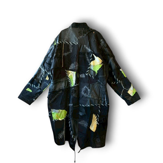 zivun by Nao Reconstructed Kimono Long Mods Coat | Black Patchwork | Unisex | One-of-a-Kind | OLD FLIP