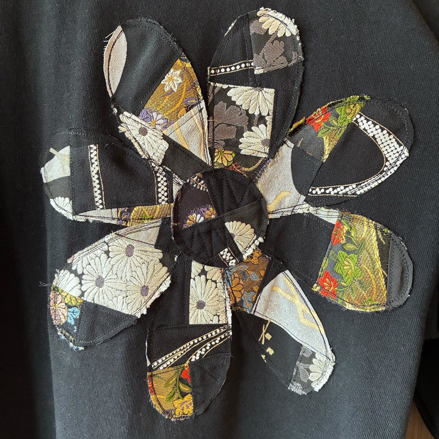 One-of-a-Kind Kurotomesode Patchwork Flower T-Shirt Dress | Japanese Kimono Remake Dress | zivun