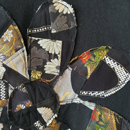 One-of-a-Kind Kurotomesode Patchwork Flower T-Shirt Dress | Japanese Kimono Remake Dress | zivun