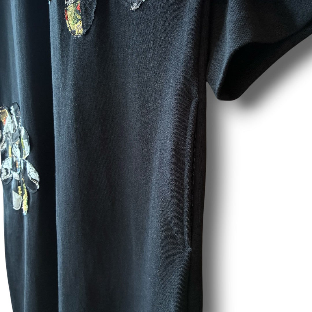 One-of-a-Kind Kurotomesode Patchwork Flower T-Shirt Dress | Japanese Kimono Remake Dress | zivun