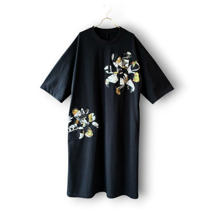 One-of-a-Kind Kurotomesode Patchwork Flower T-Shirt Dress | Japanese Kimono Remake Dress | zivun