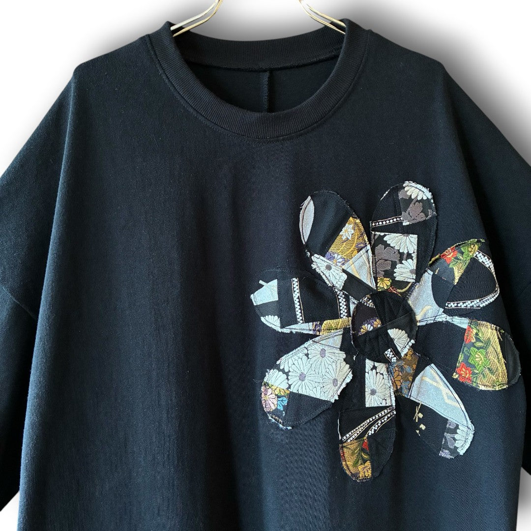 One-of-a-Kind Kurotomesode Patchwork Flower T-Shirt Dress | Japanese Kimono Remake Dress | zivun