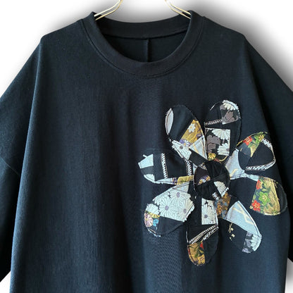 One-of-a-Kind Kurotomesode Patchwork Flower T-Shirt Dress | Japanese Kimono Remake Dress | zivun