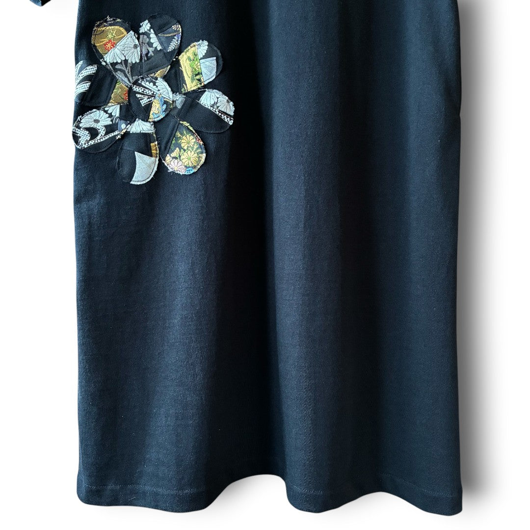 One-of-a-Kind Kurotomesode Patchwork Flower T-Shirt Dress | Japanese Kimono Remake Dress | zivun