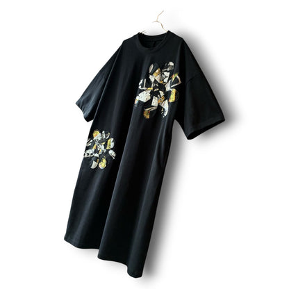 One-of-a-Kind Kurotomesode Patchwork Flower T-Shirt Dress | Japanese Kimono Remake Dress | zivun