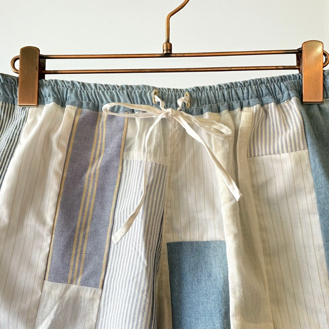 Reconstructed Patchwork Short Pants Upcycled Fabric Unisex One-of-a-kind