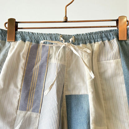 Reconstructed Patchwork Short Pants Upcycled Fabric Unisex One-of-a-kind