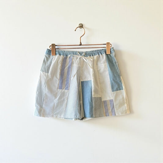 Reconstructed Patchwork Short Pants Upcycled Fabric Unisex One-of-a-kind