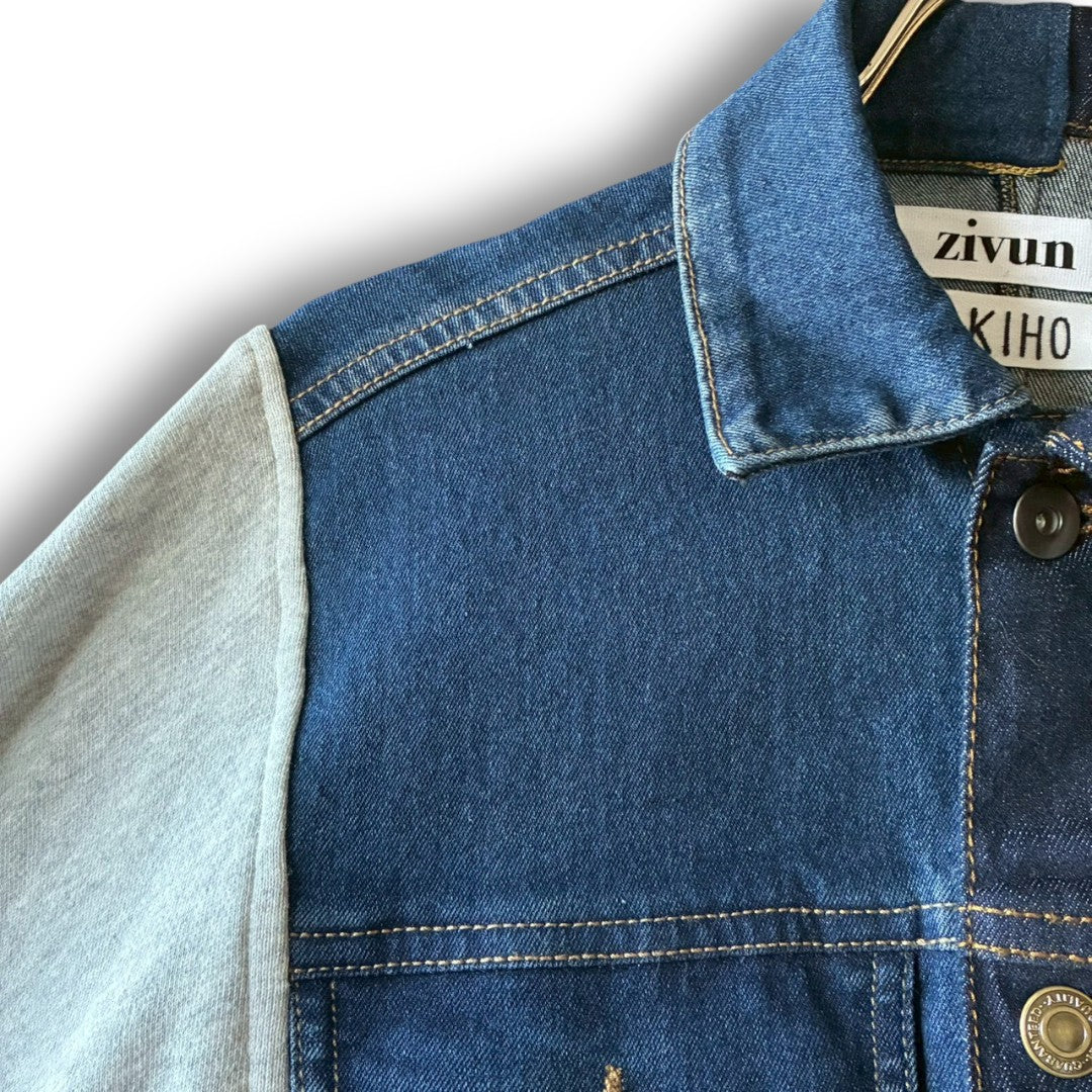 Reconstructed Denim Jacket Denim × Sweat × Check Patchwork One-of-a-kind Unisex zivun by KIHO