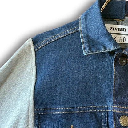 Reconstructed Denim Jacket Denim × Sweat × Check Patchwork One-of-a-kind Unisex zivun by KIHO