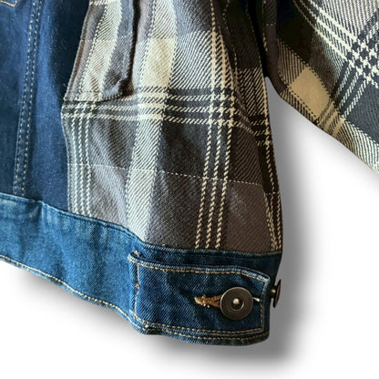 Reconstructed Denim Jacket Denim × Sweat × Check Patchwork One-of-a-kind Unisex zivun by KIHO