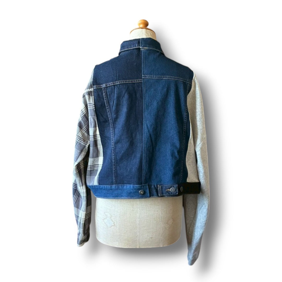 Reconstructed Denim Jacket Denim × Sweat × Check Patchwork One-of-a-kind Unisex zivun by KIHO