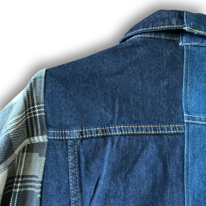Reconstructed Denim Jacket Denim × Sweat × Check Patchwork One-of-a-kind Unisex zivun by KIHO