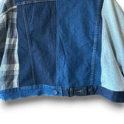 Reconstructed Denim Jacket Denim × Sweat × Check Patchwork One-of-a-kind Unisex zivun by KIHO