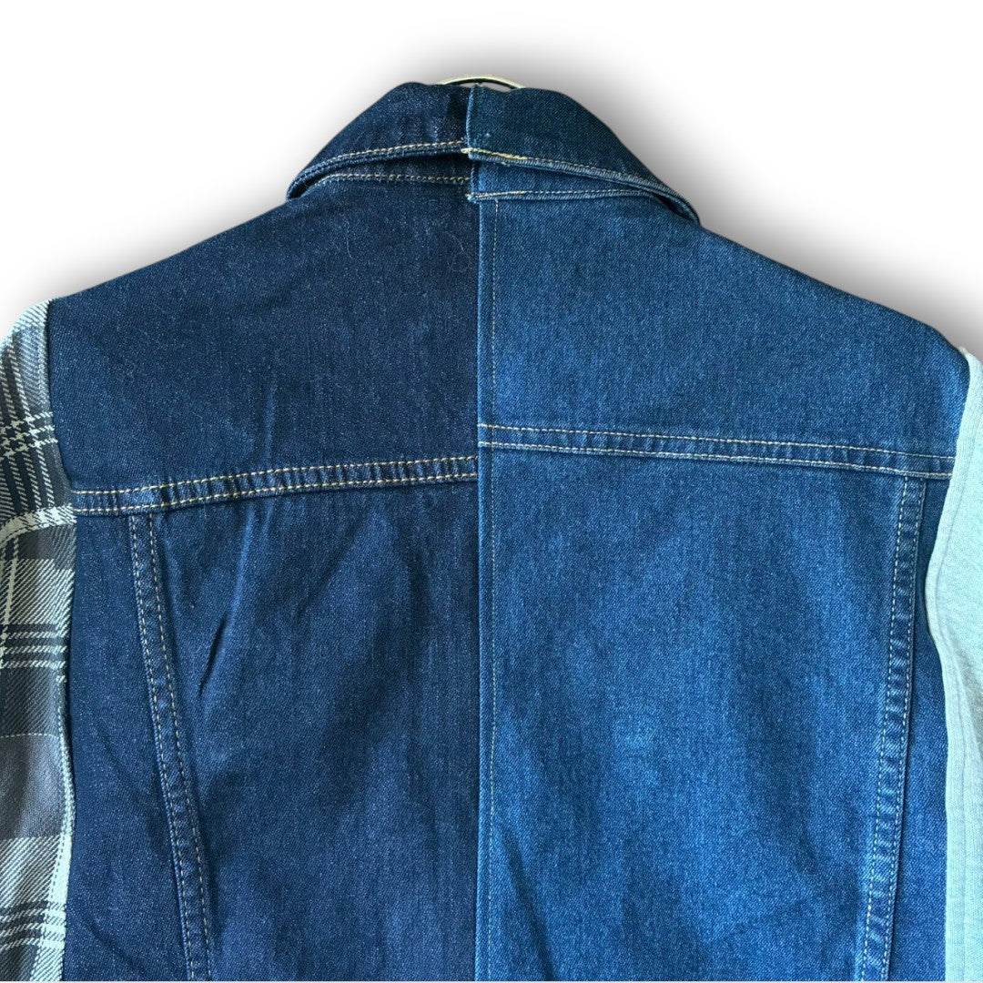Reconstructed Denim Jacket Denim × Sweat × Check Patchwork One-of-a-kind Unisex zivun by KIHO