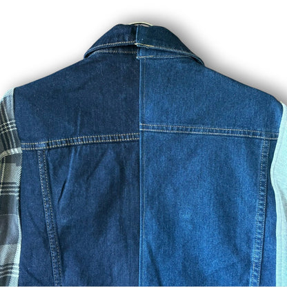 Reconstructed Denim Jacket Denim × Sweat × Check Patchwork One-of-a-kind Unisex zivun by KIHO