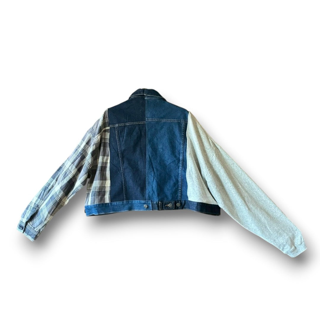 Reconstructed Denim Jacket Denim × Sweat × Check Patchwork One-of-a-kind Unisex zivun by KIHO