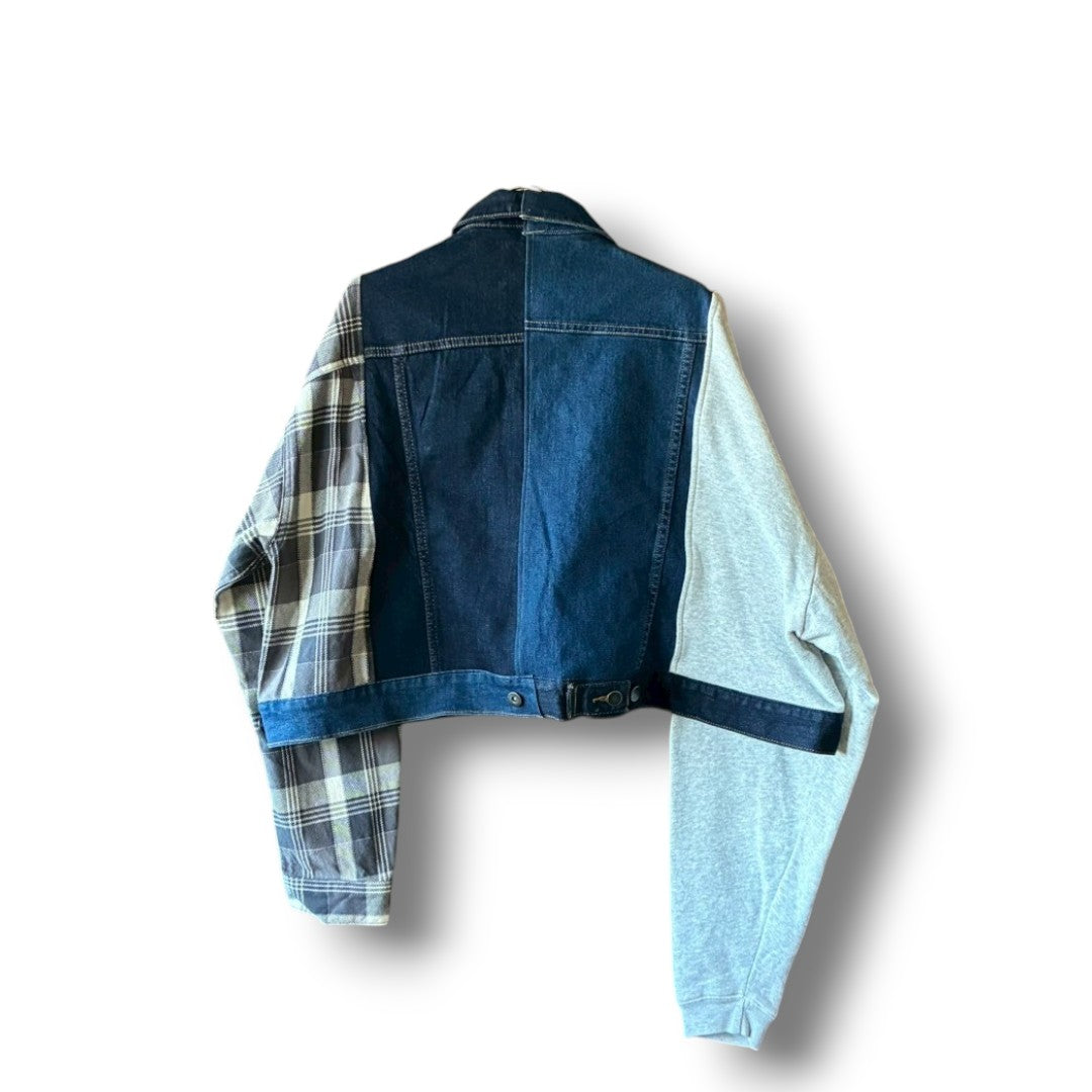Reconstructed Denim Jacket Denim × Sweat × Check Patchwork One-of-a-kind Unisex zivun by KIHO