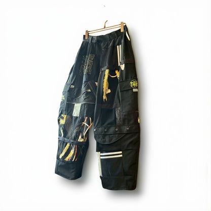 Kurotomesode × Mixed Materials Reconstructed Easy Pants Embroidered Denim & Nylon Mix One-of-a-kind Unisex zivun