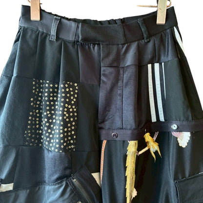 Kurotomesode × Mixed Materials Reconstructed Easy Pants Embroidered Denim & Nylon Mix One-of-a-kind Unisex zivun