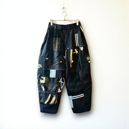 Kurotomesode × Mixed Materials Reconstructed Easy Pants Embroidered Denim & Nylon Mix One-of-a-kind Unisex zivun
