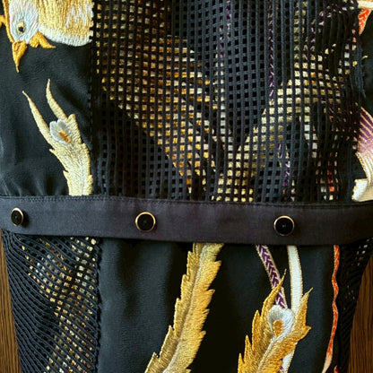 Kurotomesode × Mixed Materials Reconstructed Easy Pants Embroidered Denim & Nylon Mix One-of-a-kind Unisex zivun