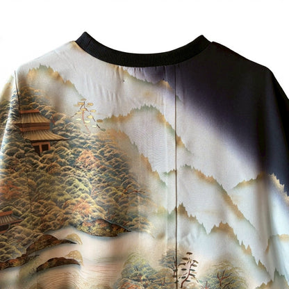 Remake Kimono Top Japanese Landscape from Kurotomesode